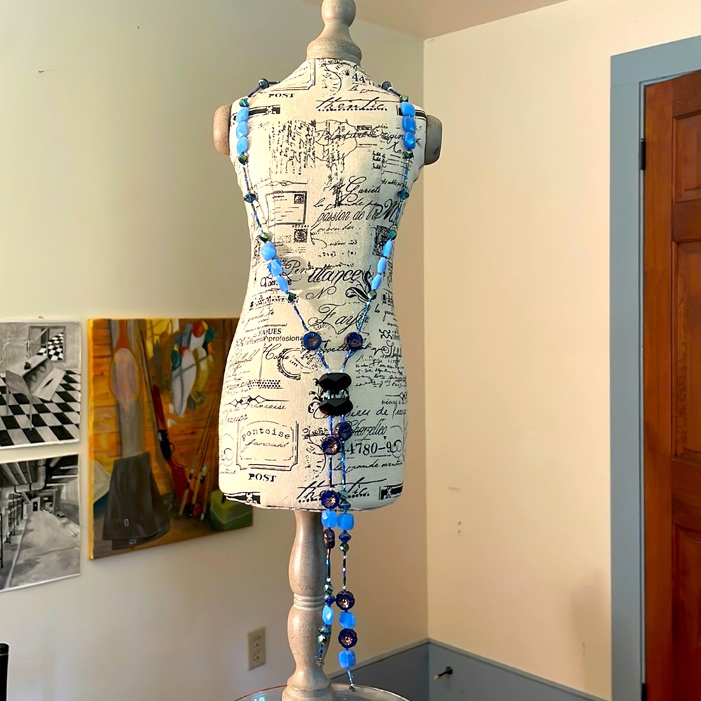 Vintage Cobalt and Black Art Deco Necklace with matching earrings